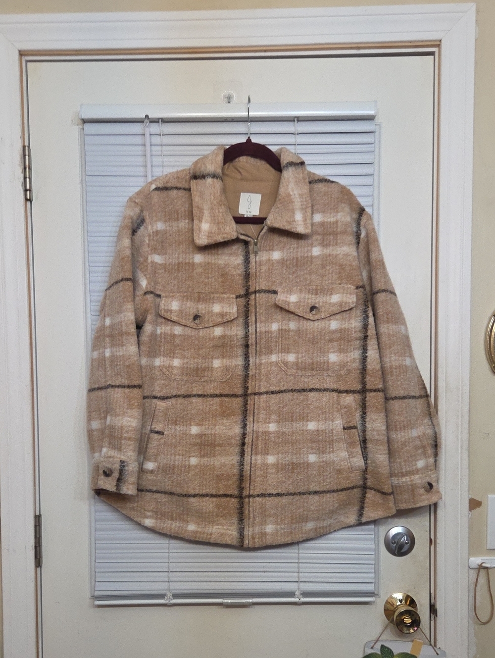 Joie Beige Plaid Utility Shirt Jacket
